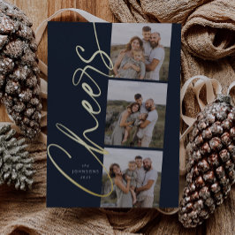 Blue Cheers Simple Modern Elegant Script Christmas 箔シーズンカード