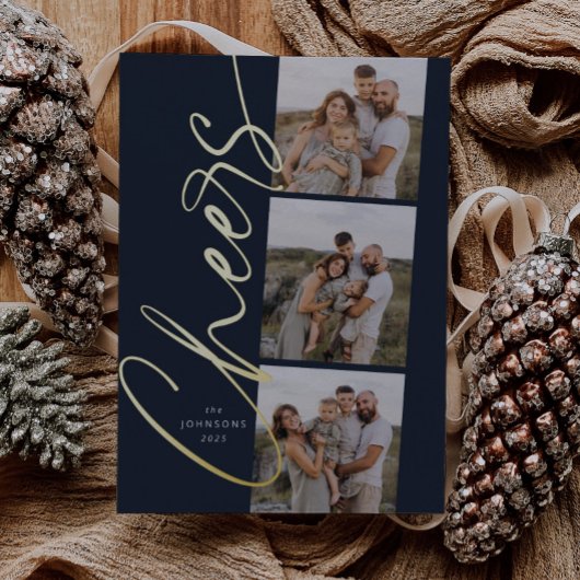 Blue Cheers Simple Modern Elegant Script Christmas 箔シーズンカード