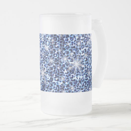 Blue Cheetah Sparkles Frosted Glass Beer Mug フロストグラスビールジョッキ (正面右)