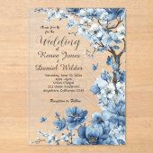 Blue Cherry Blossom Asian Wedding Invitation アクリル招待状 (正面)