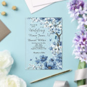 Blue Cherry Blossom Asian Wedding Invitation アクリル招待状 (インサイチュ (ウェディング))