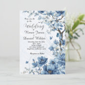 Blue Cherry Blossom Asian Wedding Invitation 招待状 (スタンド正面)