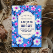 Blue Cherry Blossom Elegant Floral Romantic Spring 招待状