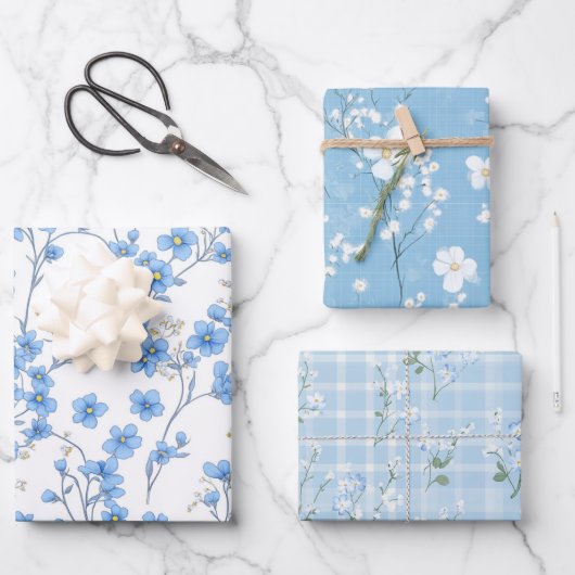 Blue Cherry Blossom Floral Wrapping Paper ラッピングペーパーシート (正面)