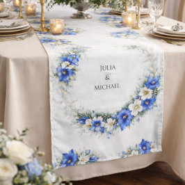 Blue Chic Botanical Wreath Wedding Decor Newlyweds ロングテーブルランナー