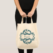 Blue Chic Damask Tote Bag トートバッグ (正面(商品))