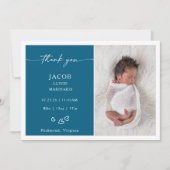 Blue Chic Minimalist Photo Baby Announcement Card 招待状 (正面)