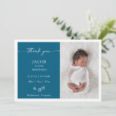Blue Chic Minimalist Photo Baby Announcement Card 招待状 (スタンド正面)