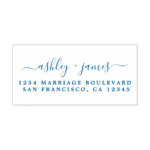 Blue Chic Script Namesの結婚差出人住所 セルフインキングスタンプ