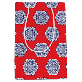 Blue China Style with creatures ミディアムペーパーバッグ