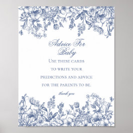 Blue Chinoiserie Advice for Baby Shower Game ポスター
