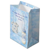 Blue Chinoiserie Baby Shower Gift Bags ミディアムペーパーバッグ (正面アングル)