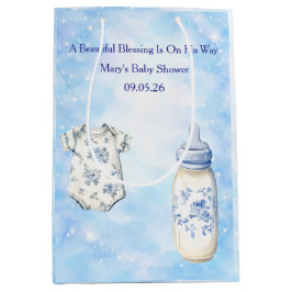 Blue Chinoiserie Baby Shower Gift Bags ミディアムペーパーバッグ