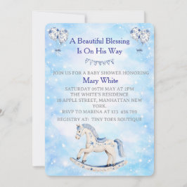 Blue Chinoiserie Baby Shower Invitation 招待状