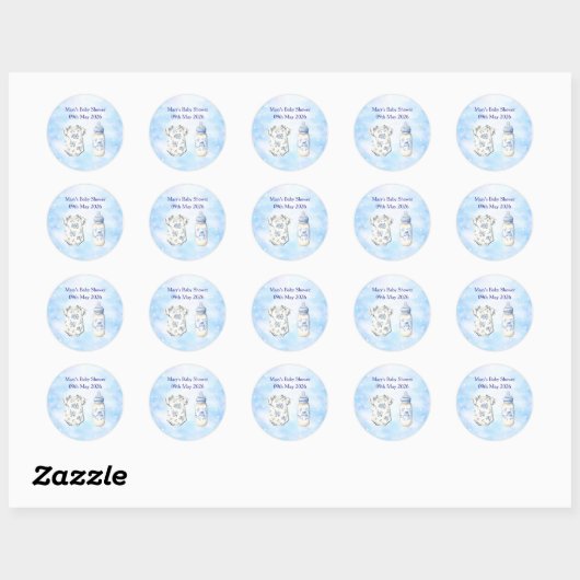 Blue Chinoiserie Baby Shower Stickers (20) ラウンドシール (シート)