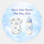 Blue Chinoiserie Baby Shower Stickers (20) ラウンドシール (正面)