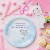Blue Chinoiserie Baby Shower Tableware Set ペーパープレート (パーティー)