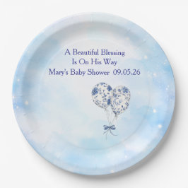Blue Chinoiserie Baby Shower Tableware Set ペーパープレート