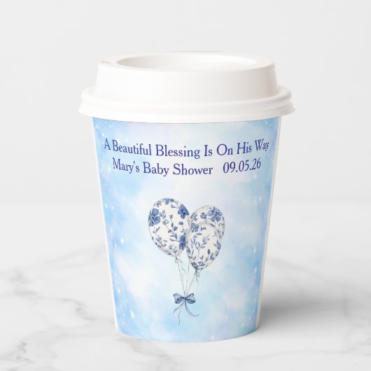 Blue Chinoiserie Baby Shower Tableware Set 紙コップ (裏面)