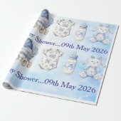 Blue Chinoiserie Baby Shower Wrapping Paper ラッピングペーパー (アンロールド)
