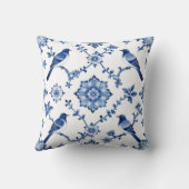 Blue Chinoiserie Bird Floral Pattern クッション (裏面)
