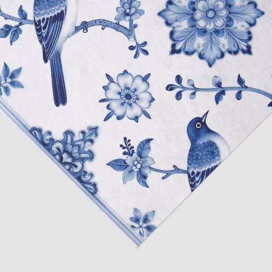 Blue Chinoiserie Bird Floral Pattern 薄葉紙 (詳細)