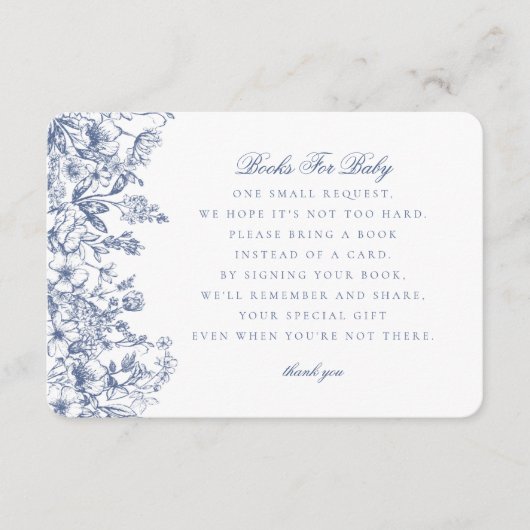 Blue Chinoiserie Books for Baby Invitation Insert エンクロージャーカード (正面)