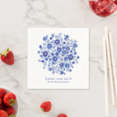Blue Chinoiserie Bouquet Wedding names and date スタンダードカクテルナプキン (インサイチュ)