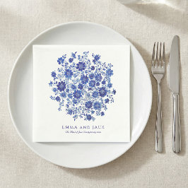 Blue Chinoiserie Bouquet Wedding names and date スタンダードカクテルナプキン