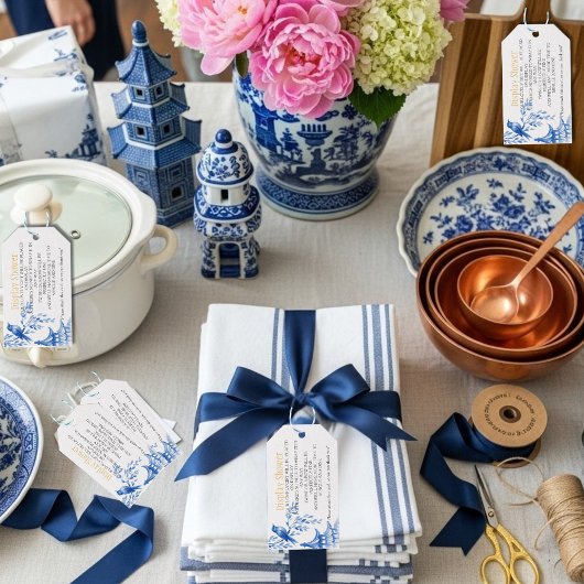 Blue Chinoiserie  Bridal Display Shower enclosure ギフトタグ
