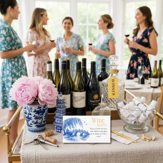 Blue Chinoiserie Bridge Wine Raffle Bridal Shower  エンクロージャーカード
