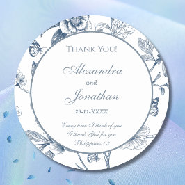 Blue Chinoiserie Christian Wedding Thank You ラウンドシール
