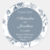Blue Chinoiserie Christian Wedding Thank You ラウンドシール (正面)
