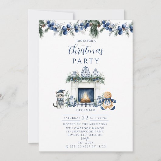 Blue Chinoiserie Christmas 招待状 (正面)