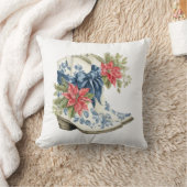 Blue Chinoiserie Christmas Cowgirl Boots Pillow クッション (ブランケット)