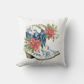 Blue Chinoiserie Christmas Cowgirl Boots Pillow クッション