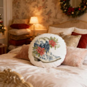 Blue Chinoiserie Christmas Cowgirl Boots Pillow ラウンドクッション