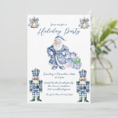 Blue Chinoiserie Christmas Holidays Party 招待状 (スタンド正面)