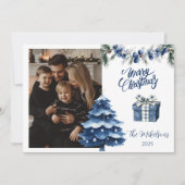 Blue Chinoiserie Christmas Photo シーズンカード (正面)