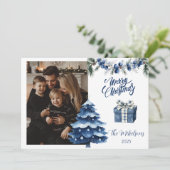 Blue Chinoiserie Christmas Photo シーズンカード (スタンド正面)