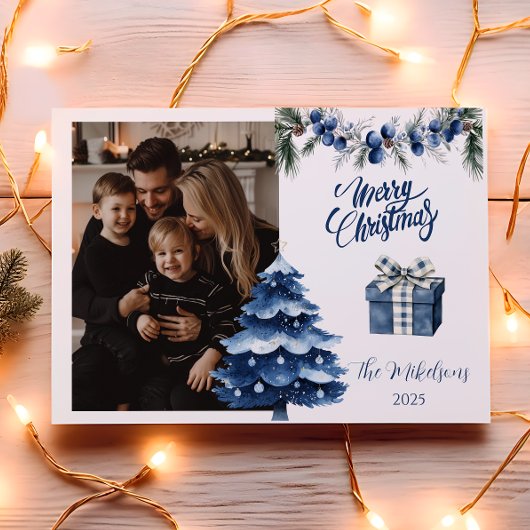 Blue Chinoiserie Christmas Photo シーズンカード