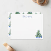 Blue Chinoiserie Christmas Tree ノートカード (正面/裏面インサイチュ)