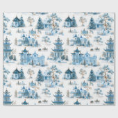 Blue Chinoiserie Christmas Village Wrapping Paper ラッピングペーパー (フラット)