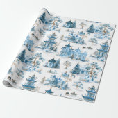 Blue Chinoiserie Christmas Village Wrapping Paper ラッピングペーパー (アンロールド)
