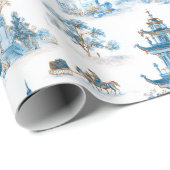 Blue Chinoiserie Christmas Village Wrapping Paper ラッピングペーパー (ロールコーナー)