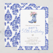 Blue Chinoiserie Cowgirl western 50th Birthday  招待状 (正面/裏面)