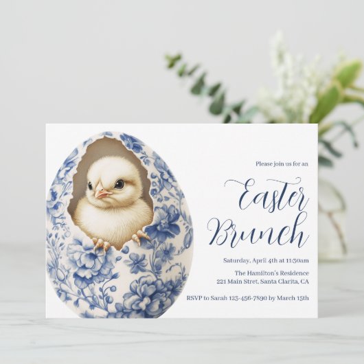 Blue Chinoiserie Egg Easter Brunch Invitation (スタンド正面)