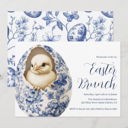 Blue Chinoiserie Egg Easter Brunch Invitation (正面/裏面)