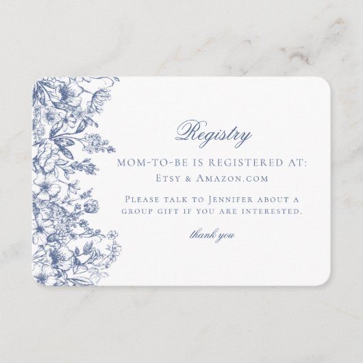 Blue Chinoiserie Floral Baby Registry Card エンクロージャーカード (正面)