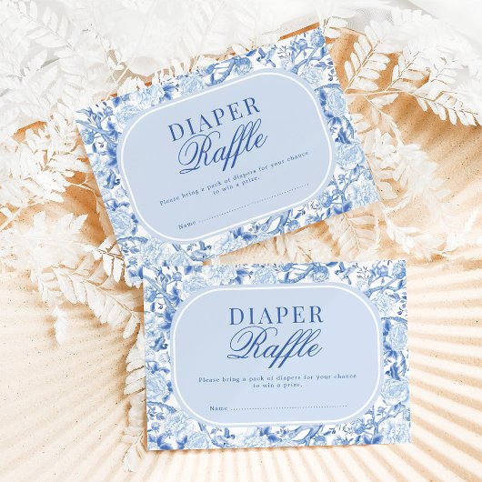 Blue Chinoiserie Floral Bird Toile Diaper Raffle カード